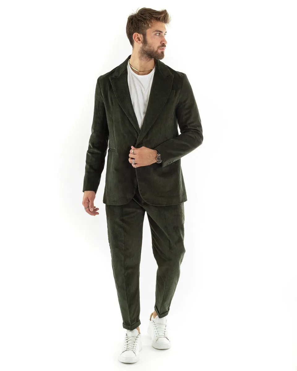 Abito Uomo Monopetto Vestito Velluto Completo Giacca Pantaloni Verde Elegante Cerimonia GIOSAL-OU2190A