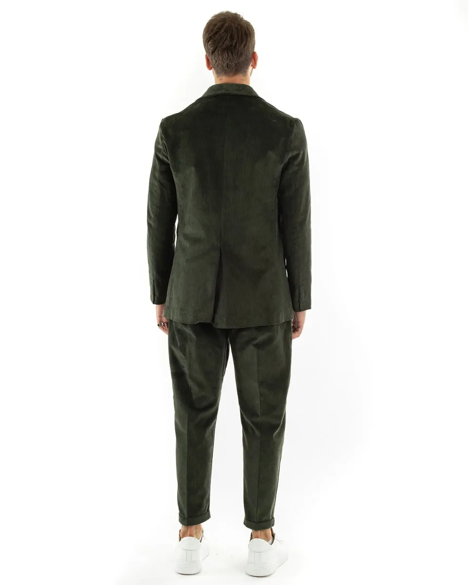 Abito Uomo Monopetto Vestito Velluto Completo Giacca Pantaloni Verde Elegante Cerimonia GIOSAL-OU2190A