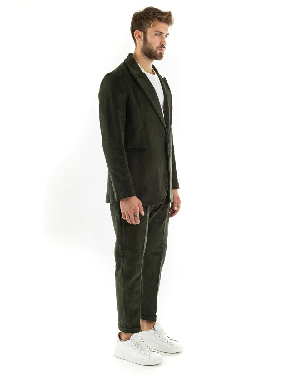 Abito Uomo Monopetto Vestito Velluto Completo Giacca Pantaloni Verde Elegante Cerimonia GIOSAL-OU2190A