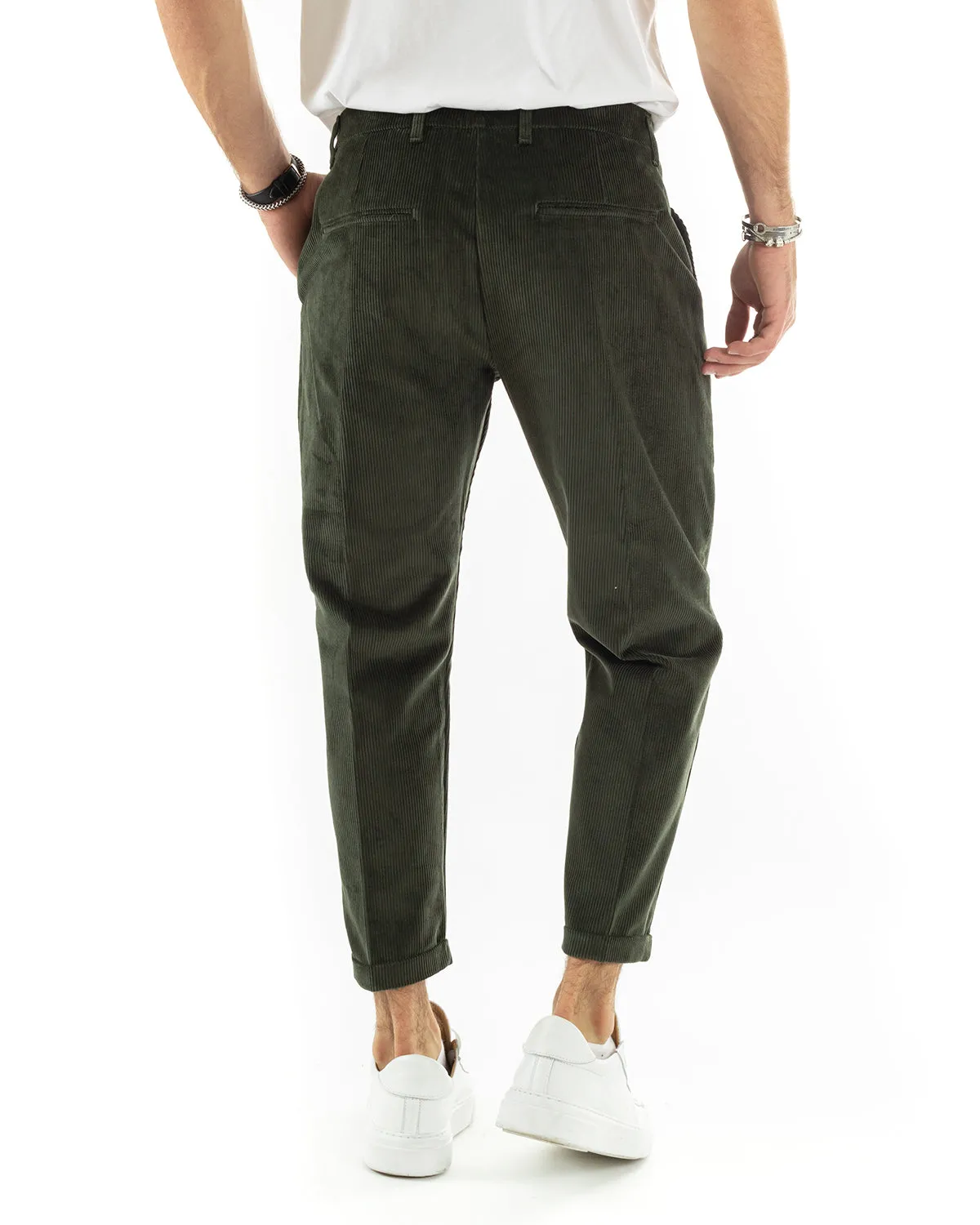 Abito Uomo Monopetto Vestito Velluto Completo Giacca Pantaloni Verde Elegante Cerimonia GIOSAL-OU2190A