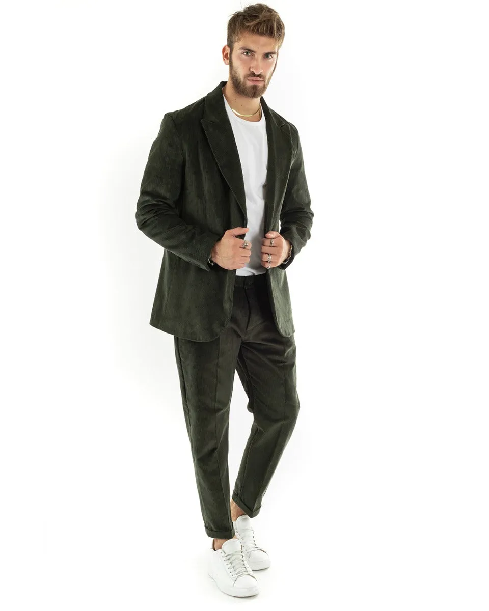 Abito Uomo Monopetto Vestito Velluto Completo Giacca Pantaloni Verde Elegante Cerimonia GIOSAL-OU2190A