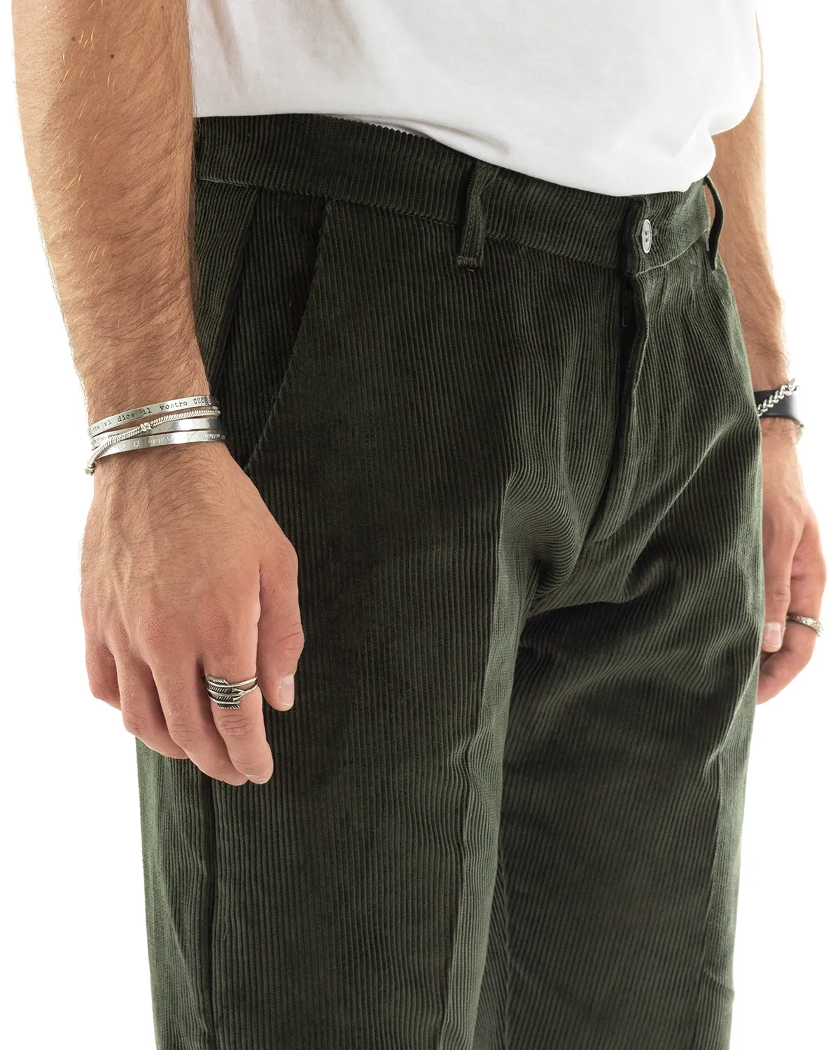 Abito Uomo Monopetto Vestito Velluto Completo Giacca Pantaloni Verde Elegante Cerimonia GIOSAL-OU2190A