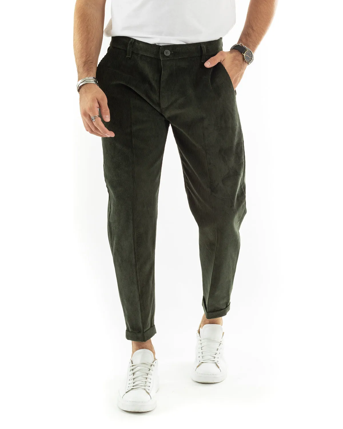 Abito Uomo Monopetto Vestito Velluto Completo Giacca Pantaloni Verde Elegante Cerimonia GIOSAL-OU2190A