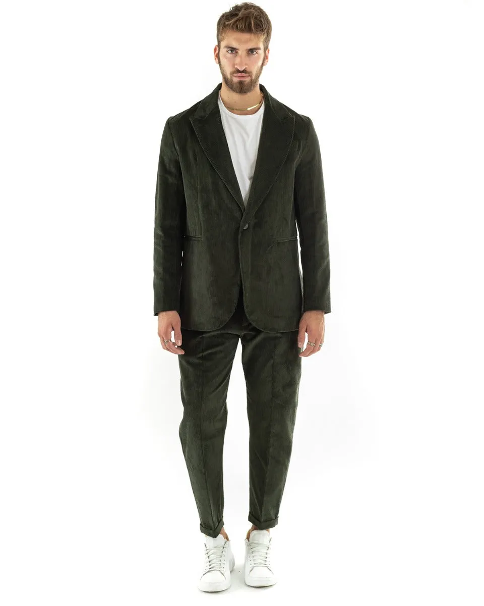 Abito Uomo Monopetto Vestito Velluto Completo Giacca Pantaloni Verde Elegante Cerimonia GIOSAL-OU2190A