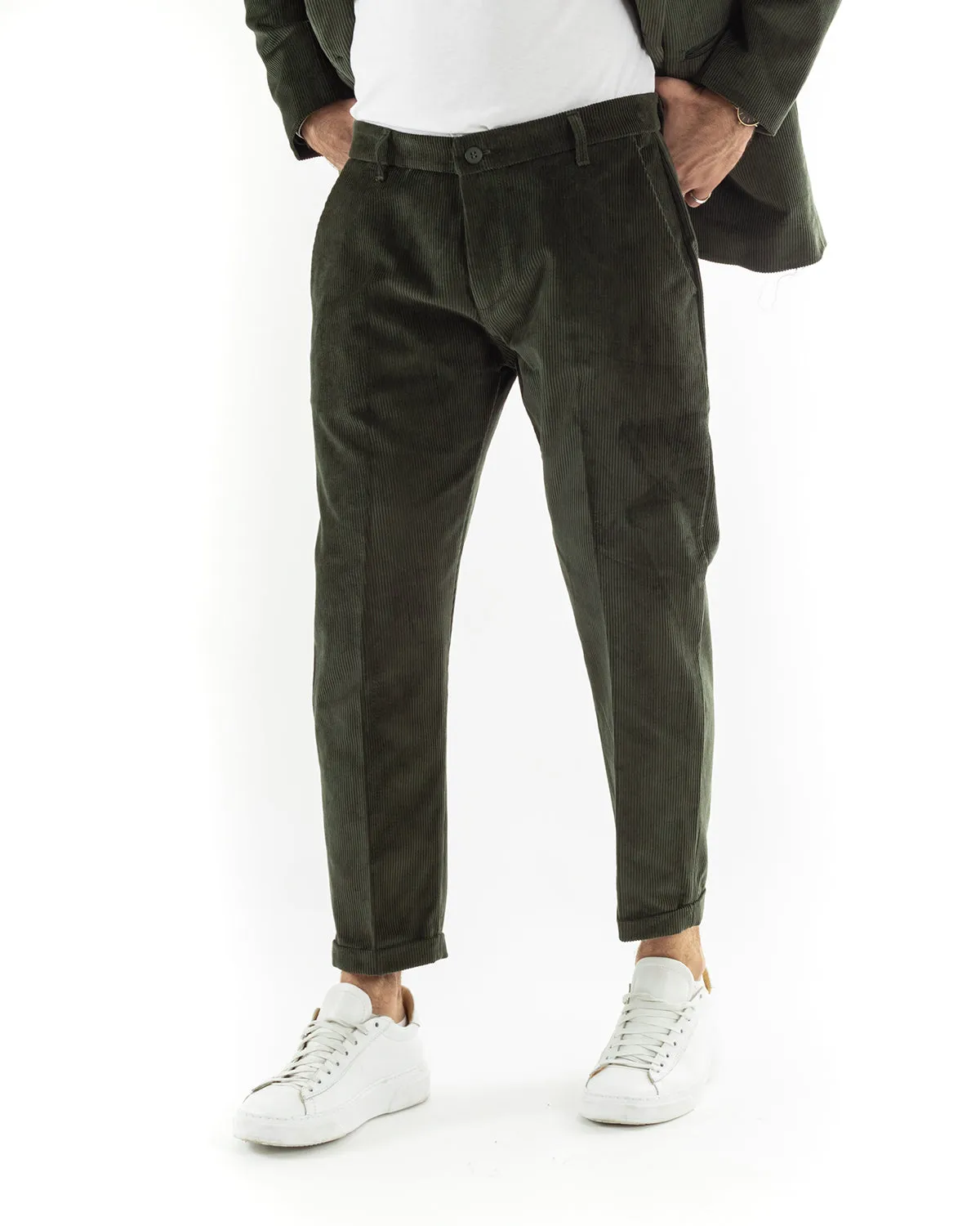 Abito Uomo Monopetto Vestito Velluto Completo Giacca Pantaloni Verde Elegante Cerimonia GIOSAL-OU2190A