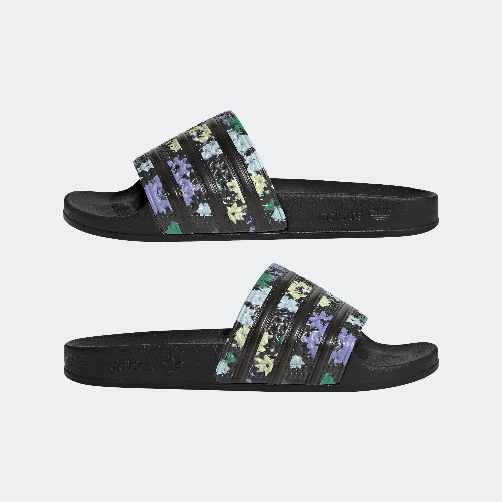 Adidas Adilette Slides - Core Black / Floral