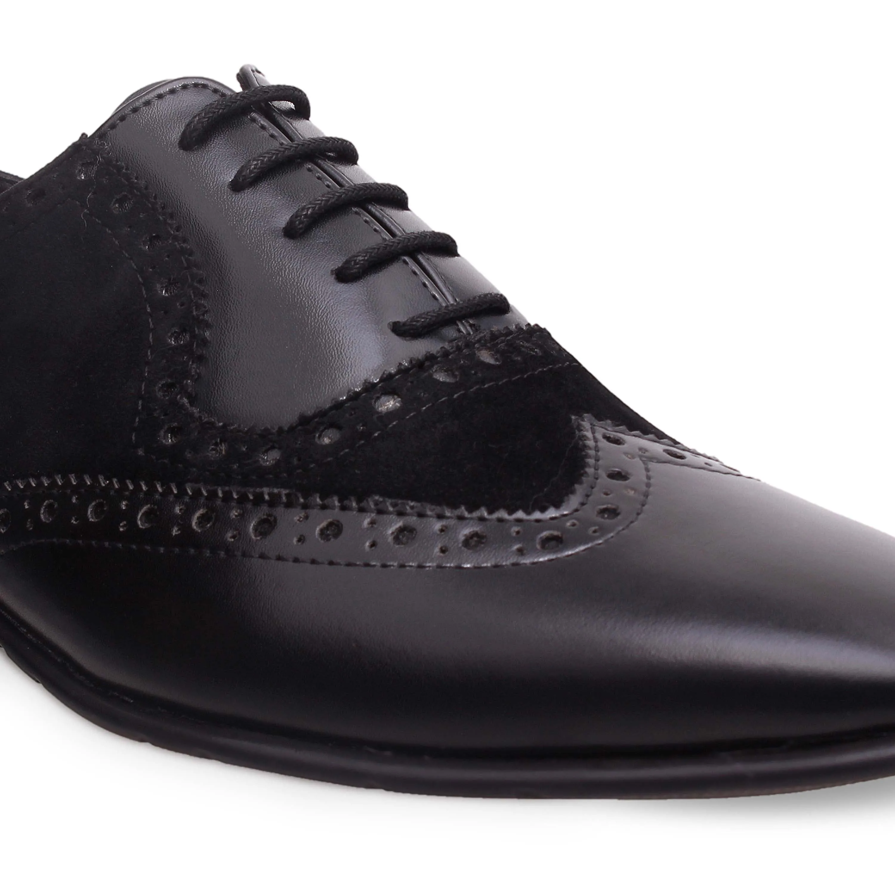 Black Wing-toe Suede Combination Brogues