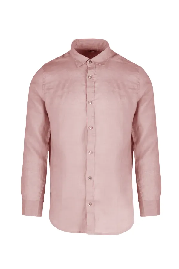 Censured men's long sleeve linen shirt SM6437TLICA 75 powder pink