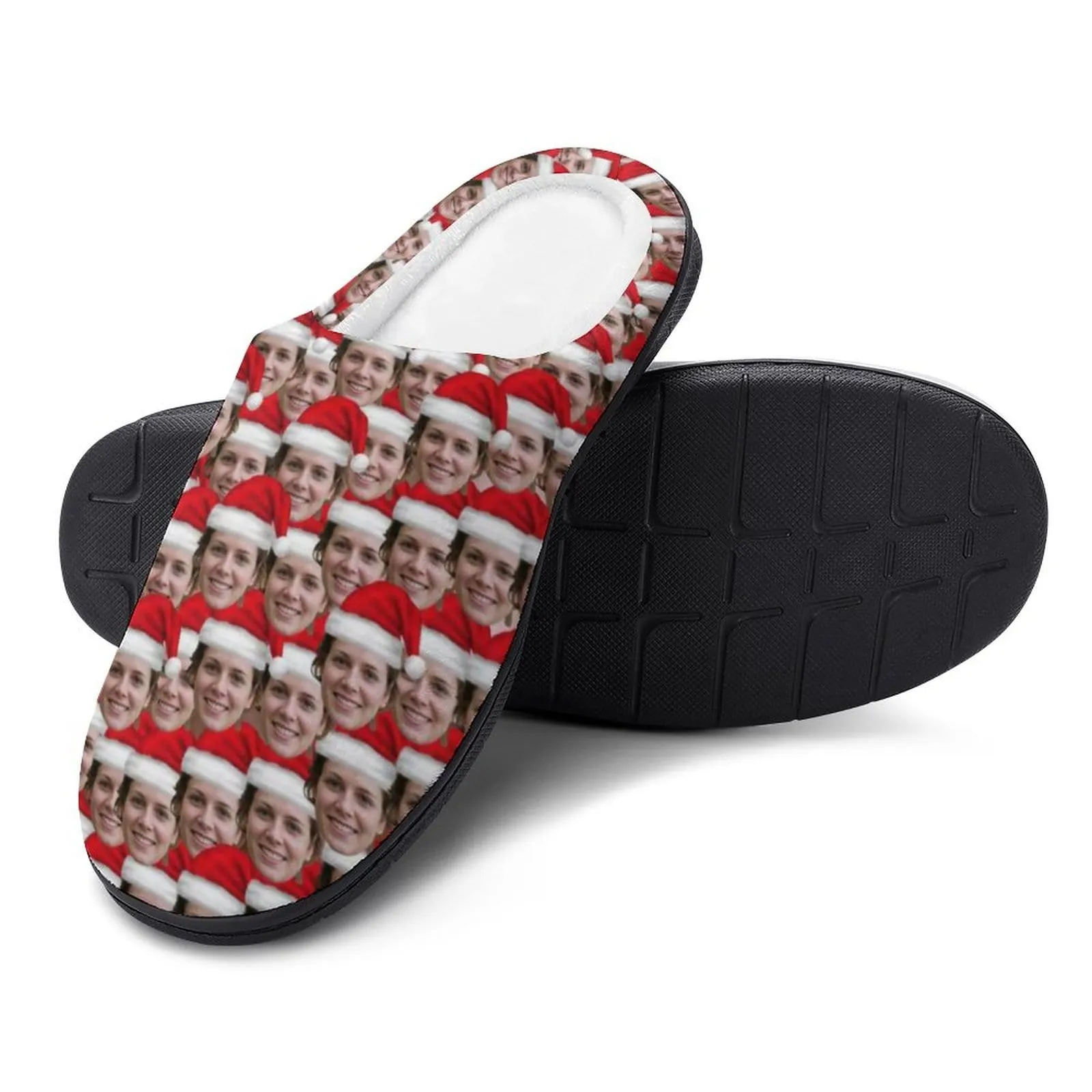 Custom Face Seamless Christmas Hat All Over Print Cotton Slippers For Men Women