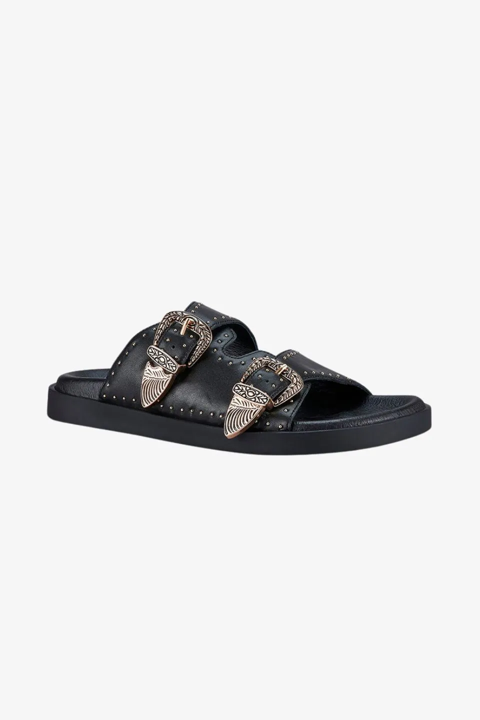 Eastwood Black Studded Gold Buckle Slide