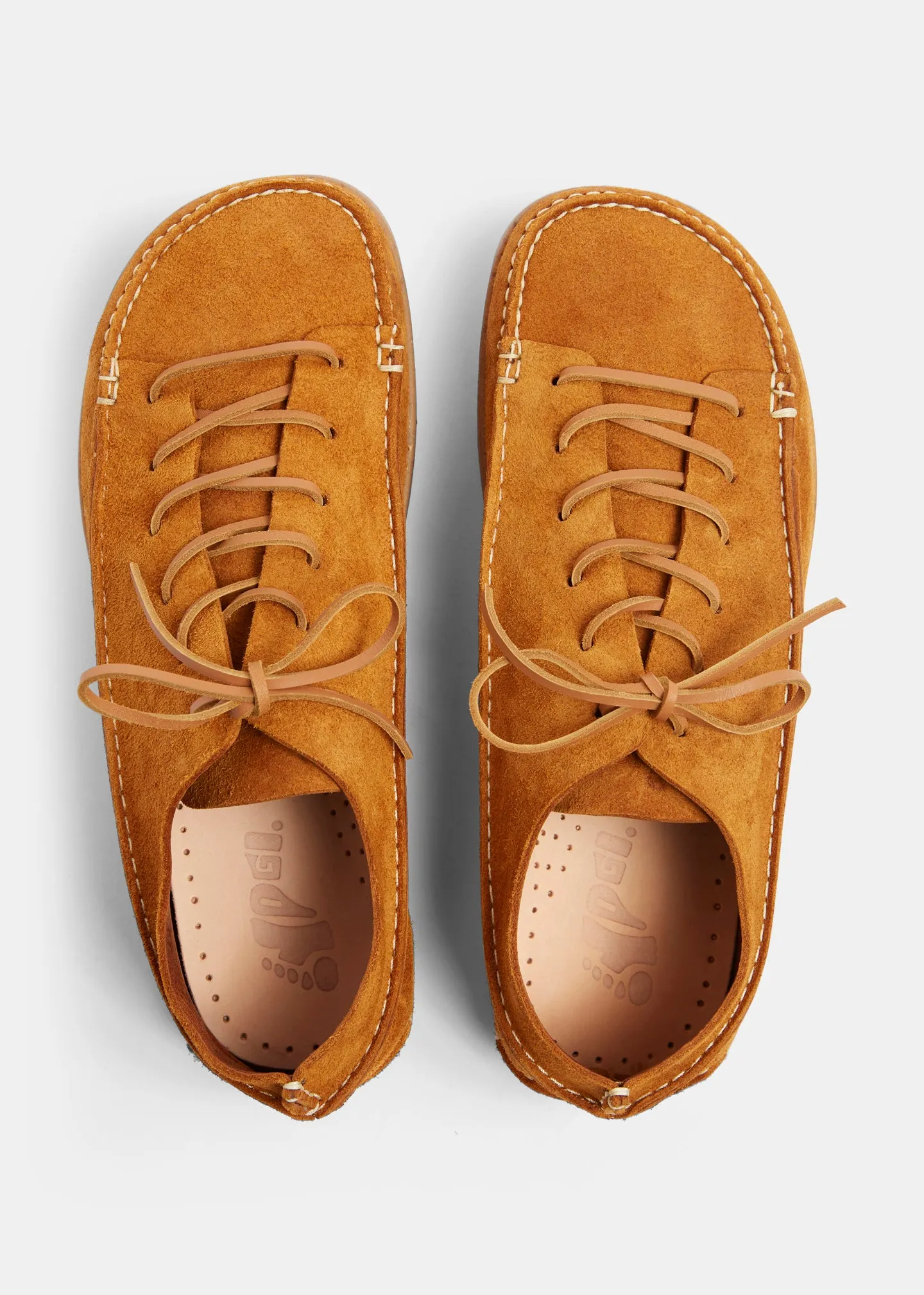 Finn Reverse Lace Up Shoe On Negative Heel - Chestnut Brown