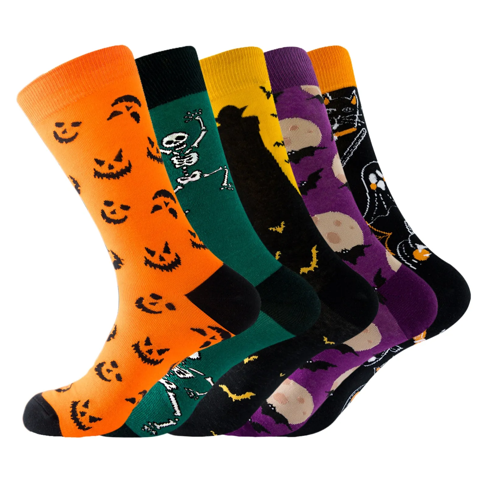 HALLOWEEN PUMPKIN BAT SKULL JACQUARD SOCK-5 PACKS