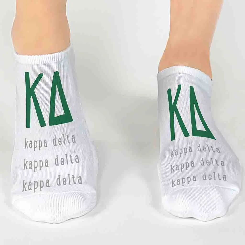 Kappa Delta Sorority Socks with Large Greek Letters, Printed on No Show Socks