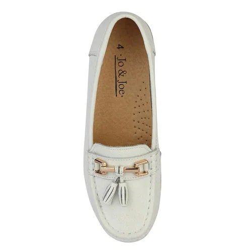 Ladies Leather Slip on White Shoes Nautical Flat Jo & Joe