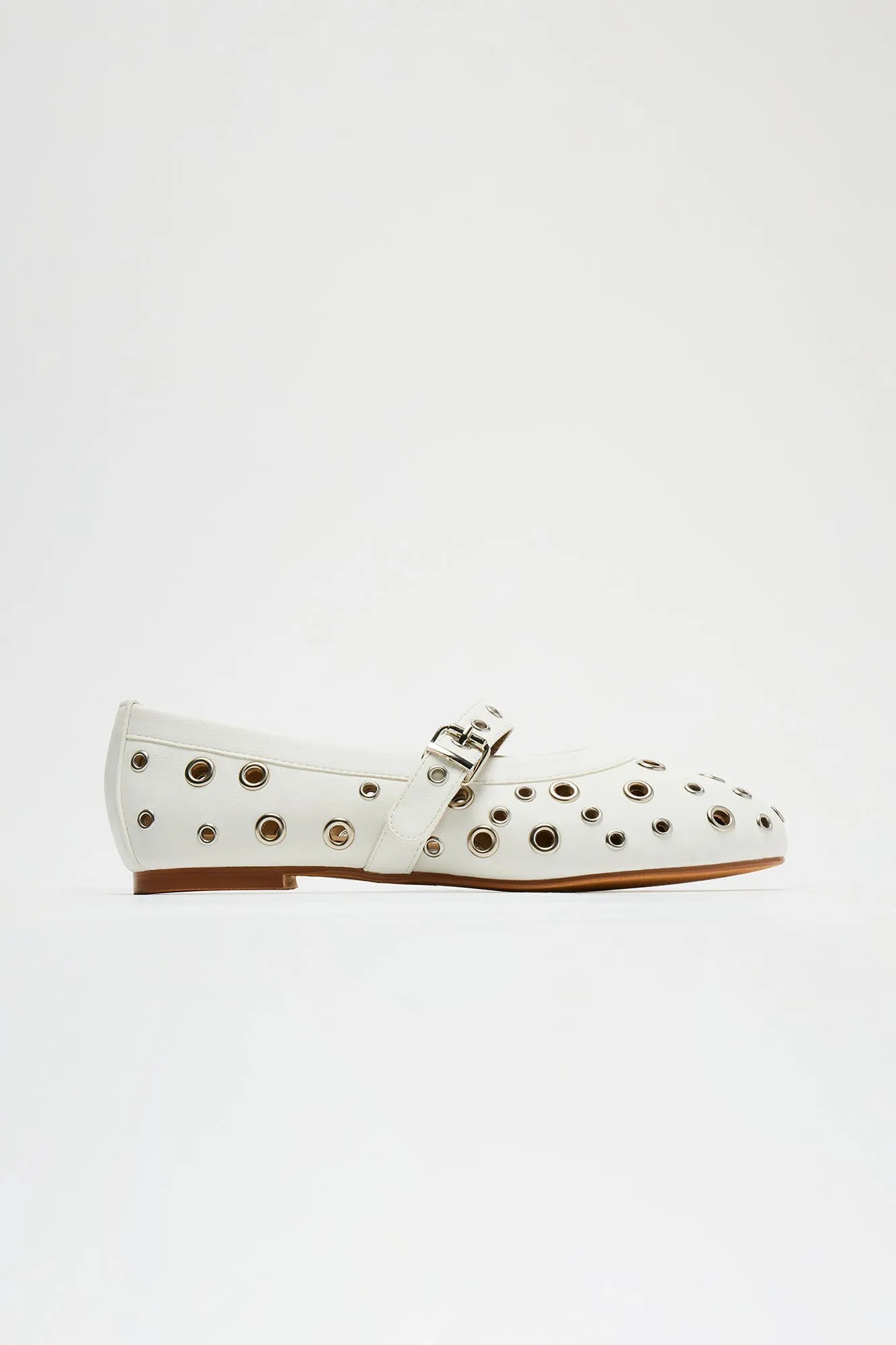 No Feelings Grommet Ballet Flats - White