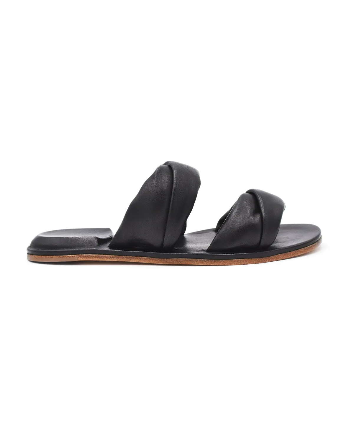 Officine Creative Cybille Black Puff Strap Flat Sandal