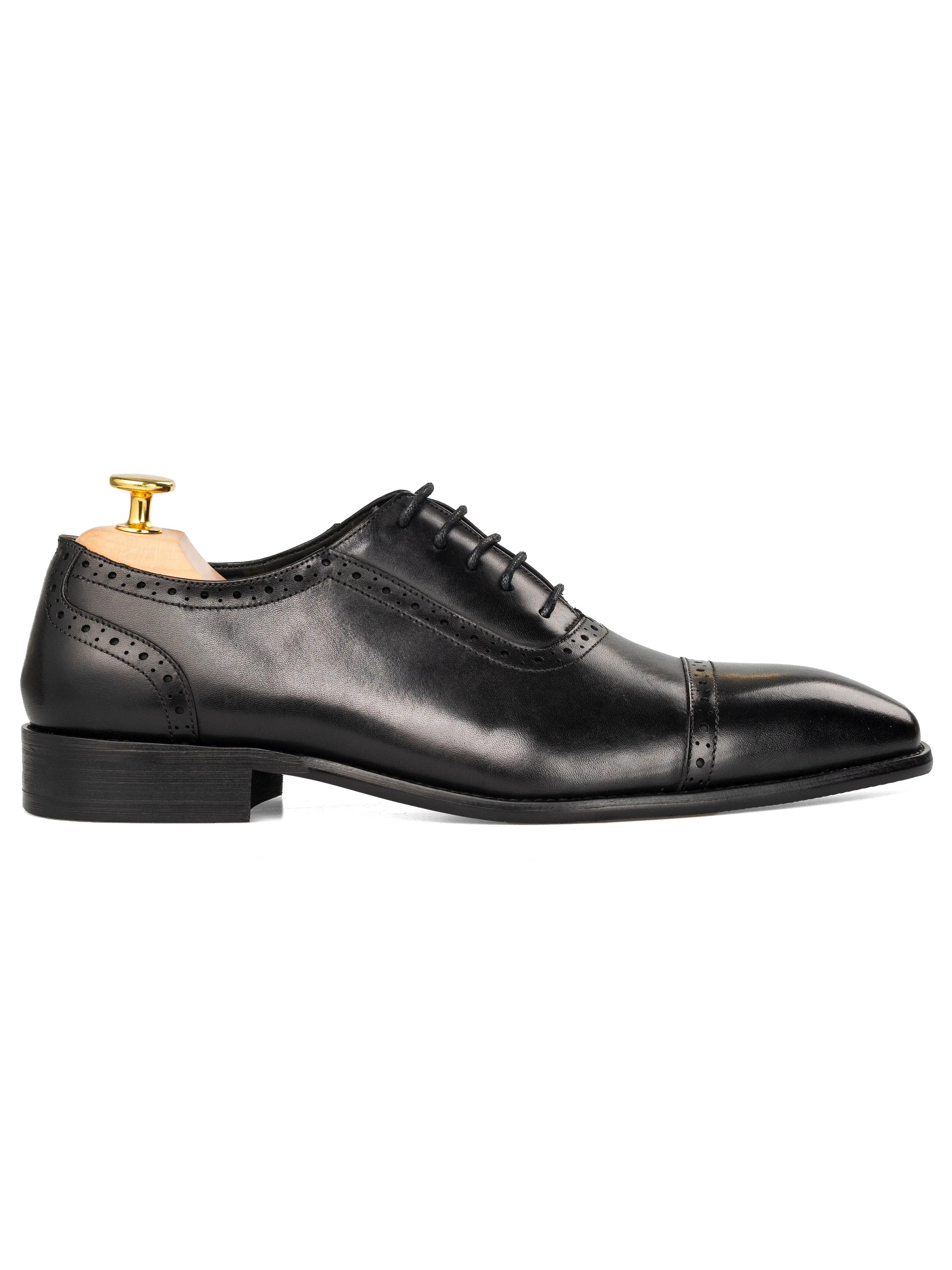 Oxford Cap Toe Adelaide - Black Lace Up (Chisel Toe)