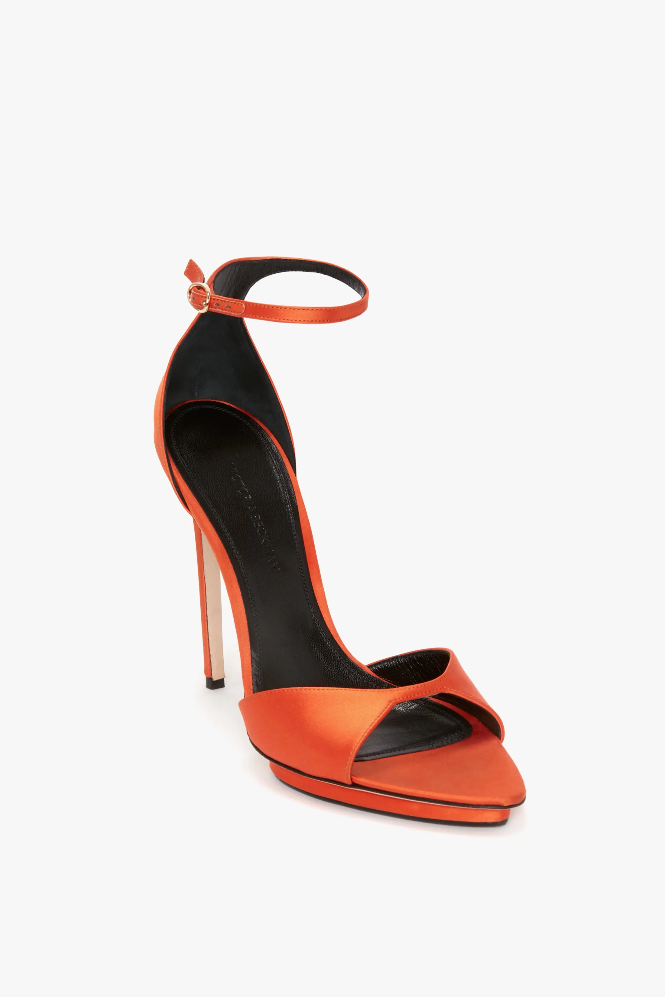 Pointy Toe Stiletto Sandal in Orange Satin