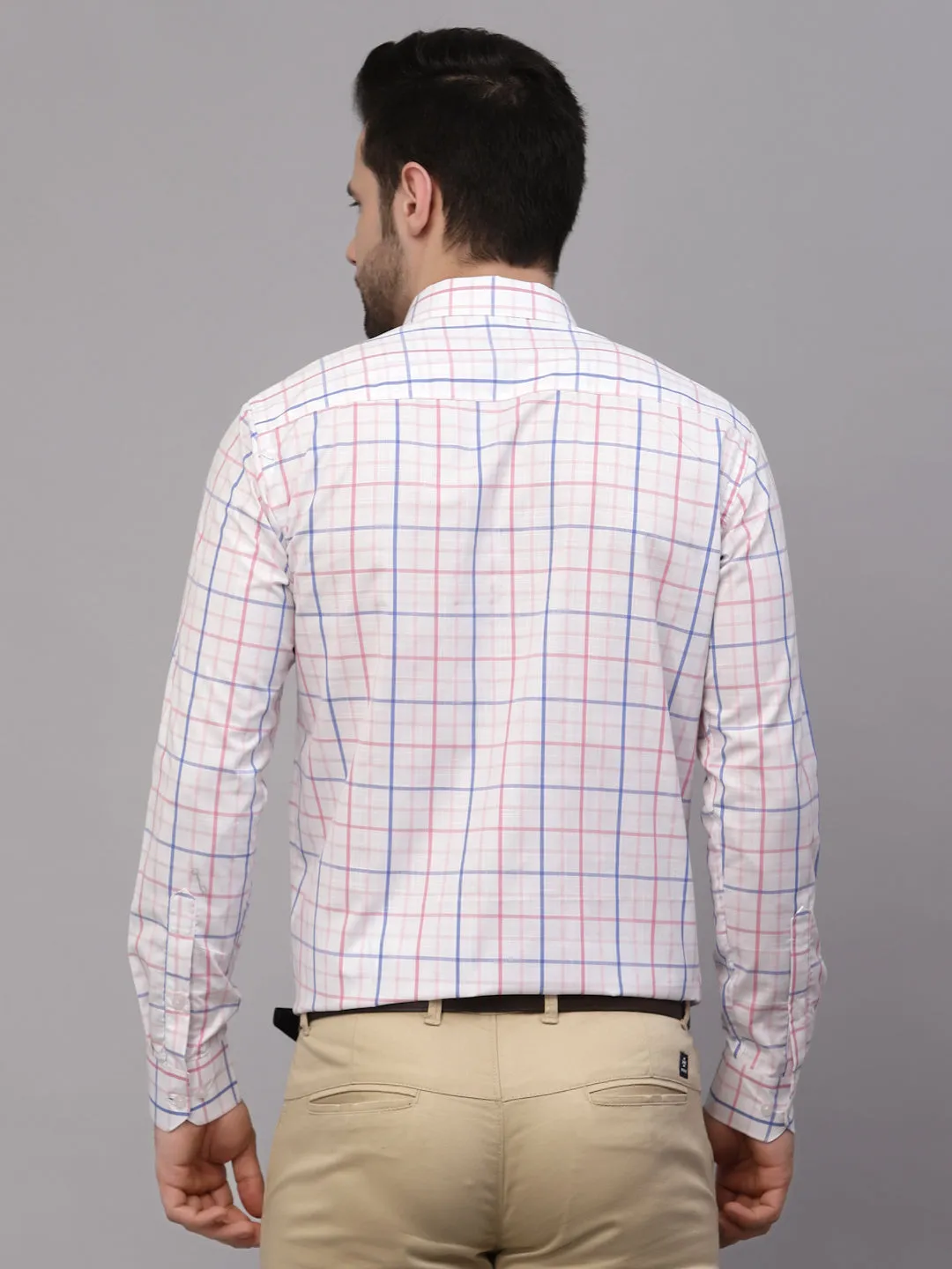 Style Quotient Men White And Peach Checks Yarn Dyed PolyCotton Regular Formal Shirt