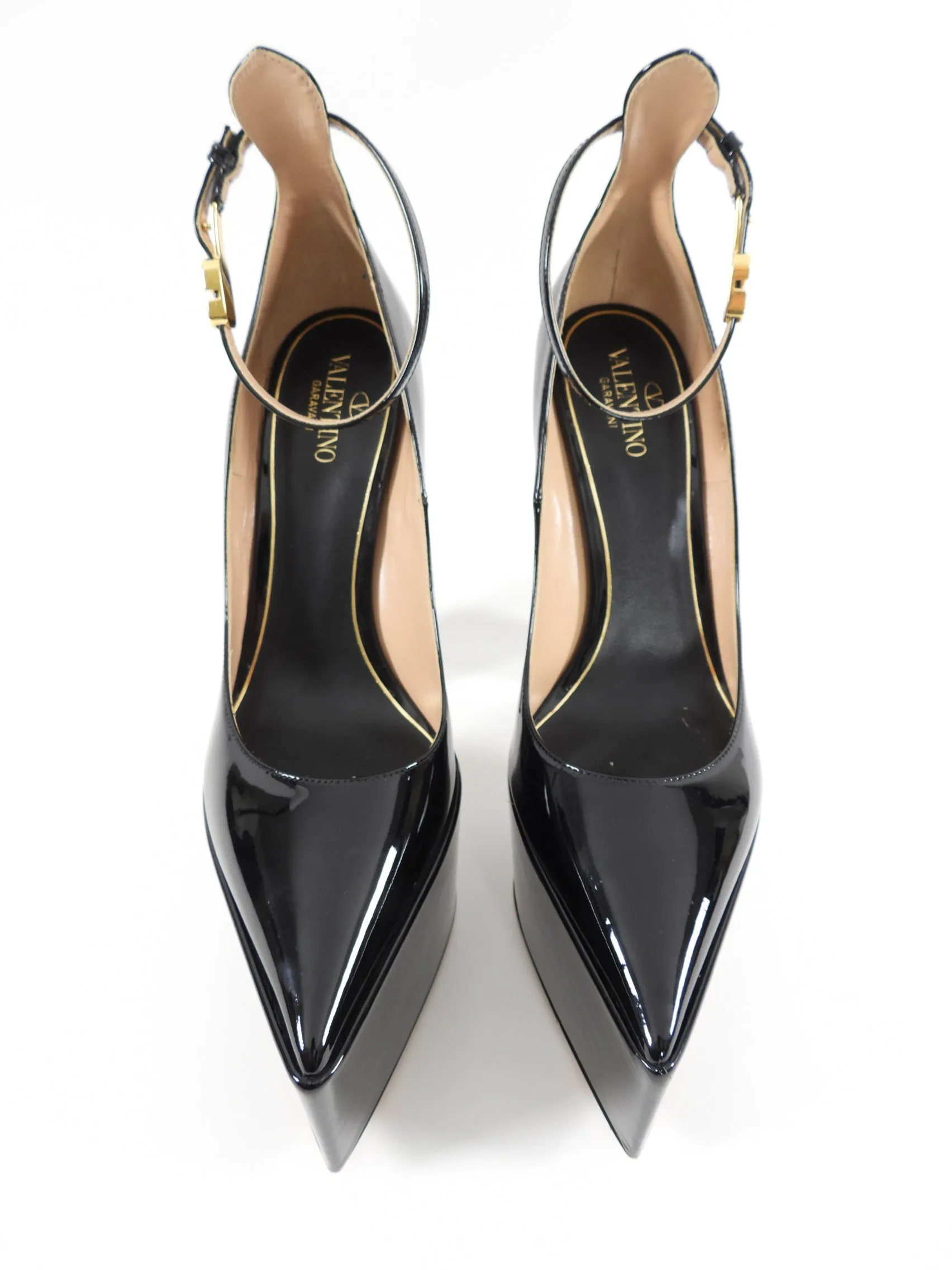 Valentino Black Patent Leather Tan-Go Platform Block Heel Pumps - EU38