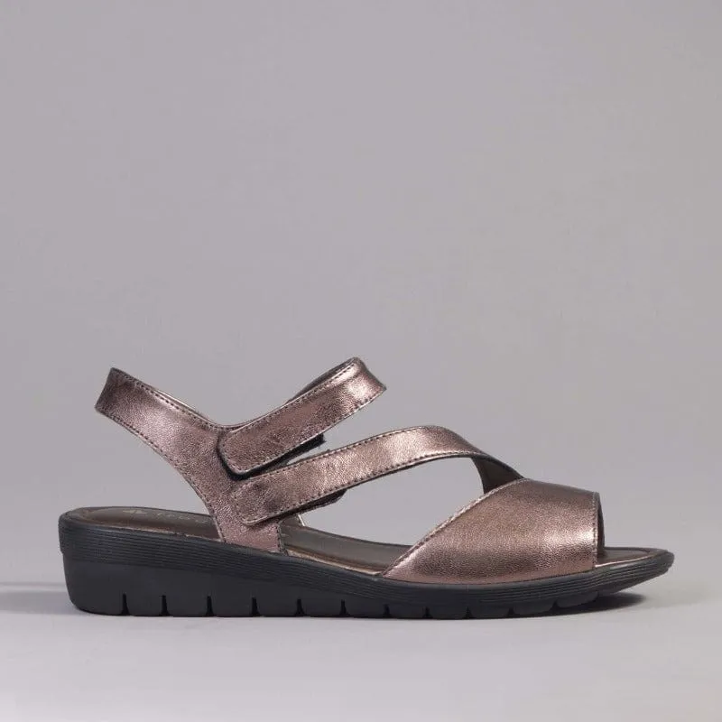 Velcro Sandal in Lead Metallic - 12538