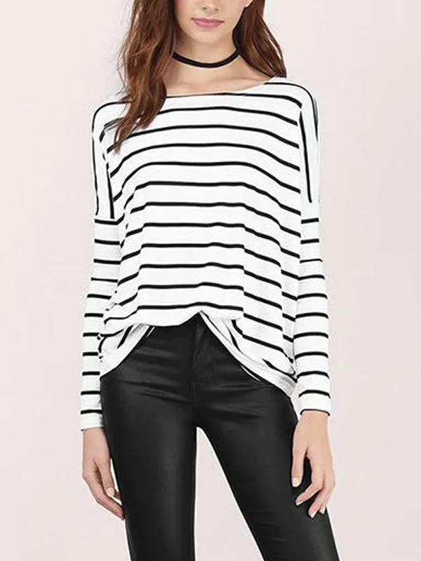 Women Long Sleeve Stripe Casual Top