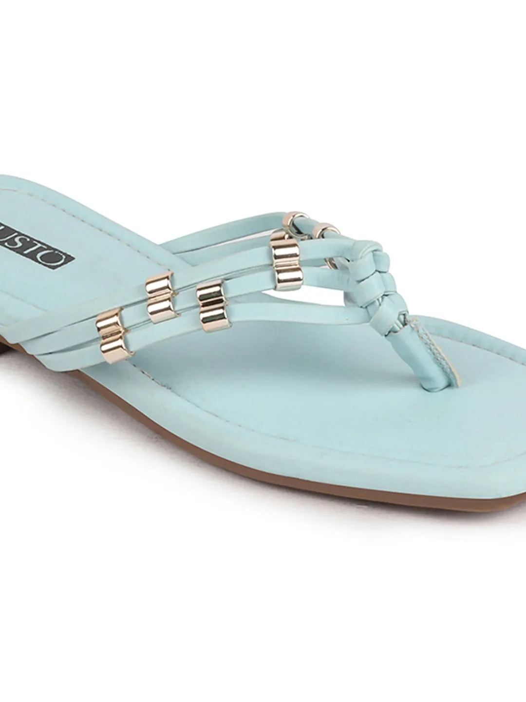 Women Sky Blue Party Wedding T-Strap Thong Slip On Flats Slippers