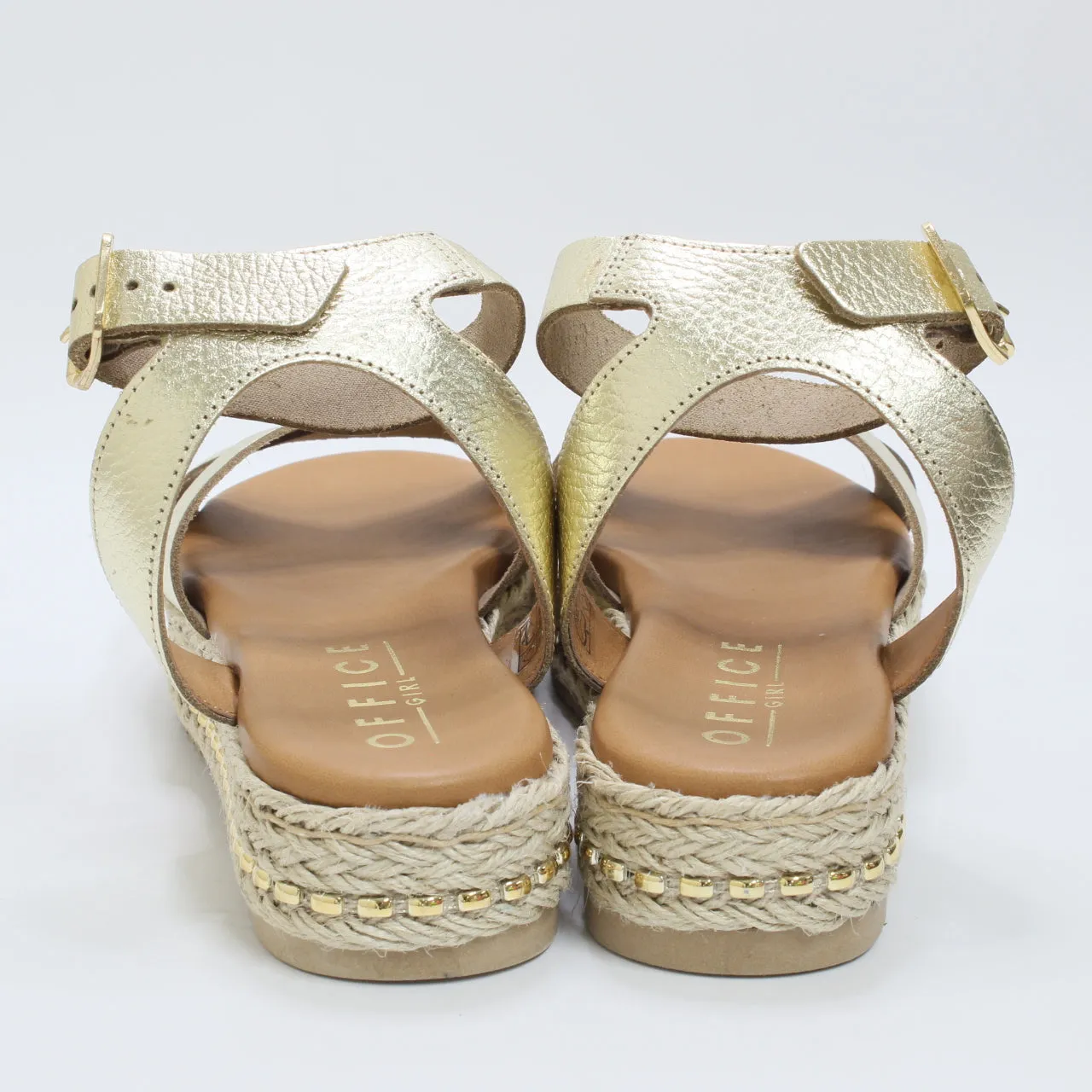 Womens Office Sassy Cross Strap Espadrille Flatform Gold Leather